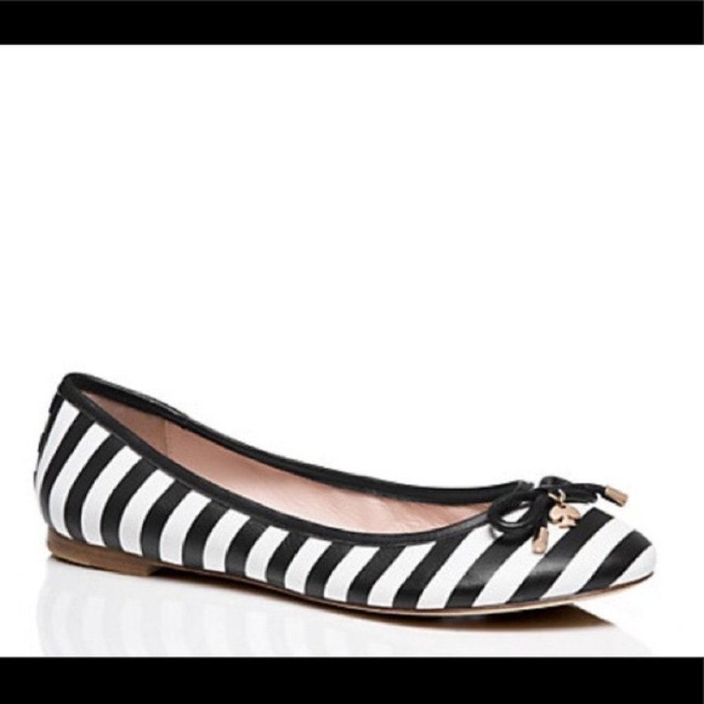 Kate Spade Ballet Flats Black White Bow Charm Sz 9
